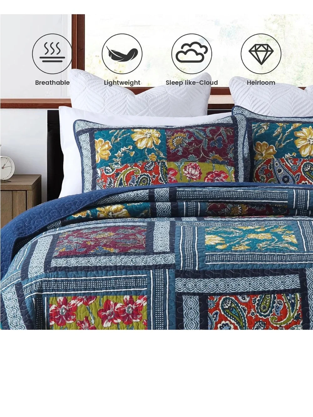 Secgo Queen Comforter Set for Bed - 100% Cotton Quilts Queen Size, Burgundy